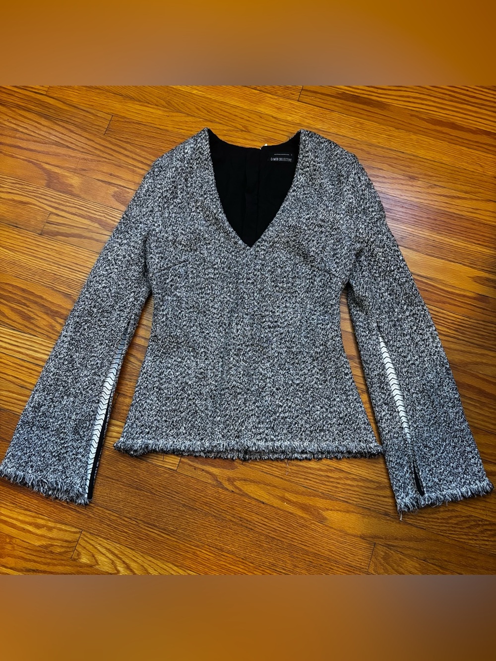 C/MEO Collective Black and White Textured V-Neck Sweater